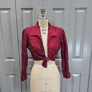 VINTAGE EMBROIDERED PAISLEY FORMAL CROPPED JACKET SIZE 4 DANA BUCHMAN